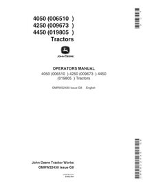 JD-OMRW22430 John Deere 4050, 4250, 4450 (SN 19805-28729) tractor operator's manual (OMRW22430)