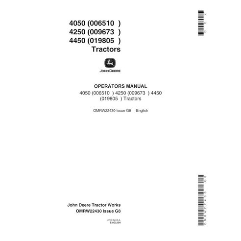 JD-OMRW22430 Manual del operador del tractor John Deere 4050, 4250, 4450 (SN 19805-28729) (OMRW22430)