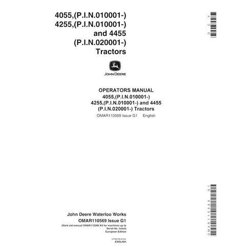 JD-OMAR110569 John Deere 4055, 4255, 4455 (SN 10000-, 20000-) tractor operator's manual (OMAR110569)