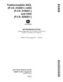 Manuel de l'opérateur pdf pour tracteur John Deere 4055, 4255, 4455 (SN 10000-, 20000-) DE - John Deere manuels - JD-OMAR1110...