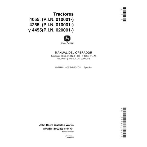 JD-OMAR111002-ES John Deere 4055, 4255, 4455 (SN 10000-, 20000-) tractor operator's manual ES (OMAR111002)