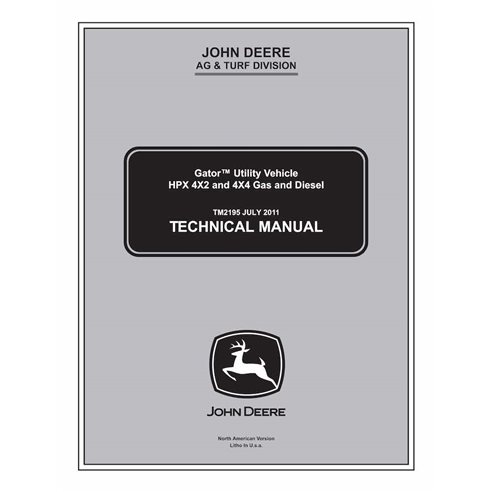 Manual técnico em pdf do veículo utilitário John Deere Gator HPX 4X2, HPX 4X4 - John Deere manuais - JD-TM2195-EN