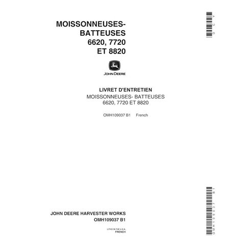 John Deere 6620, 7720, 8820 (SN 10000-5641000) manual del operador de la cosechadora pdf FR - John Deere manuales - JD-OMH109...