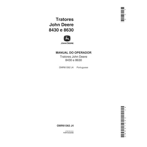 Manual do operador em pdf do trator John Deere 8430, 8630 (SN 001000-008117) PT - John Deere manuais - JD-OMR61362-PT