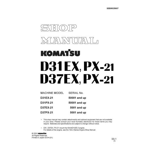 Manuel de l'atelier de bulldozer Komatsu D31EX, D37EX, D39EX - Komatsu manuels - KOMATSU-SEBM025607