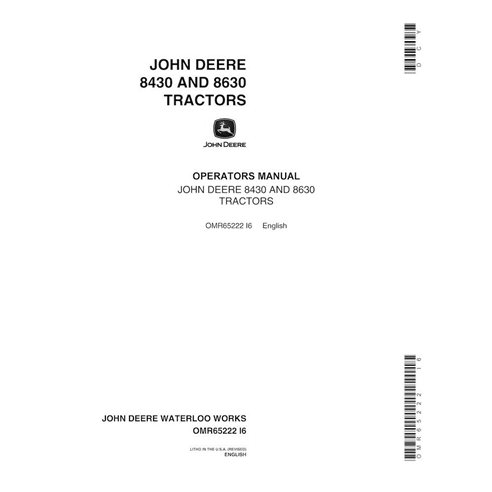 Manual do operador em pdf do trator John Deere 8430, 8630 (SN 001000-008117) PT - John Deere manuais - JD-OMR65222-EN