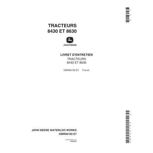 Manual do operador em pdf do trator John Deere 8430 (SN 059280-) FR - John Deere manuais - JD-OMR66182-FR