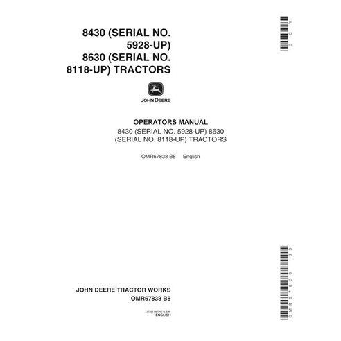 Manual do operador em pdf do trator John Deere 8430, 8630 (SN 059280-) - John Deere manuais - JD-OMR67838-EN