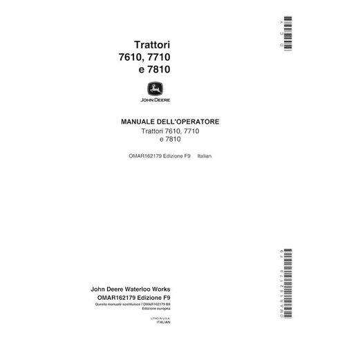 Manuel de l'opérateur pdf pour tracteur John Deere 7610, 7710,7810 (SN 0-30000) IT - John Deere manuels - JD-OMAR162179-IT