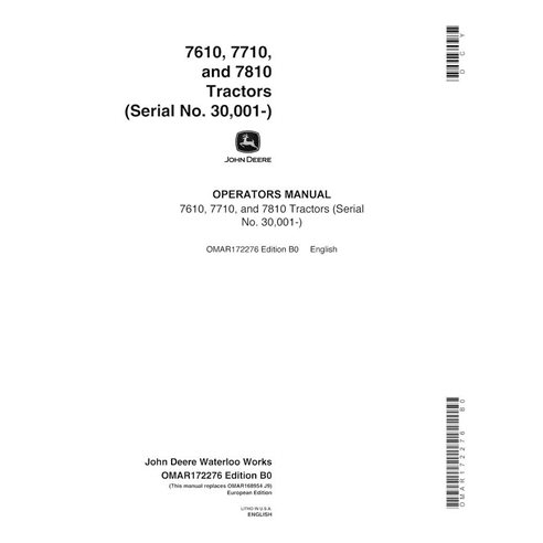 JD-OMAR172276 Manual do operador em pdf do trator John Deere 7610, 7710,7810 (SN 30001-50000)