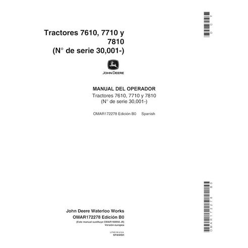 John Deere 7610, 7710,7810 (SN 30001-50000) manual del operador del tractor pdf ES - John Deere manuales - JD-OMAR172278-ES