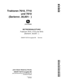 JD-OMAR172279-DE Manual do operador do trator John Deere 7610, 7710, 7810 (SN 30001-50000) DE (OMAR172279)