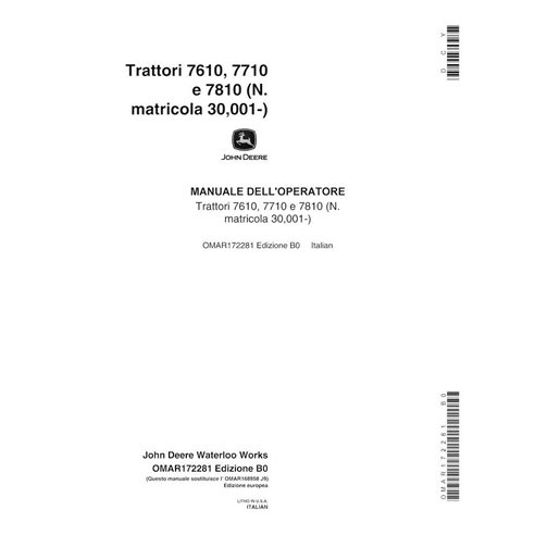 Manuel de l'opérateur pdf pour tracteur John Deere 7610, 7710,7810 (SN 30001-50000) IT - John Deere manuels - JD-OMAR172281-IT
