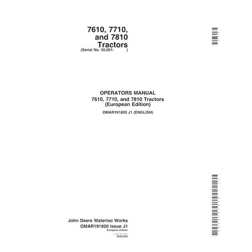 Manual do operador em pdf do trator John Deere 7610, 7710,7810 (SN 50000-) - John Deere manuais - JD-OMAR191820-EN