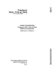 Manuel de l'opérateur pour tracteur John Deere 7610, 7710,7810 (SN 50000-) pdf FR - John Deere manuels - JD-OMAR191821-FR