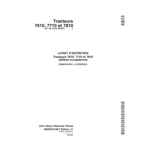JD-OMAR191821-FR John Deere 7610, 7710,7810 (SN 50000-) tractor operator's manual FR (OMAR191821)