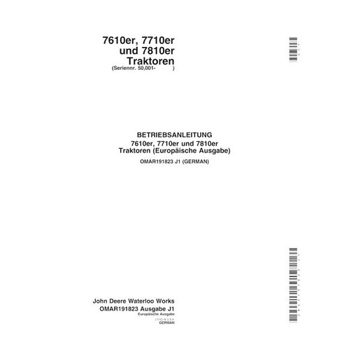 JD-OMAR191823-DE John Deere 7610, 7710,7810 (SN 50000-) tractor operator's manual DE (OMAR191823)