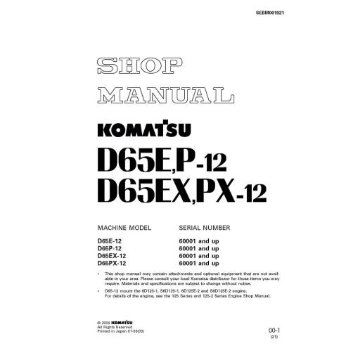 Manuel de l'atelier de bulldozer Komatsu D65E-12, D65P-12, D65EX-12, D65PX-12 - Komatsu manuels - KOMATSU-SEBM001921