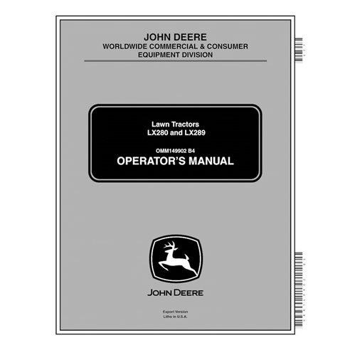 JD-OMM149902 Manual do operador do trator de grama John Deere LX280, LX289 (OMM149902)