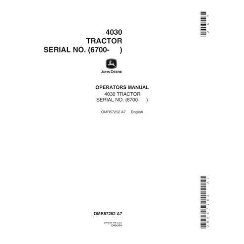 JD-OMR57252 Manuel de l'opérateur pdf du tracteur John Deere 4030 (SN 6700-)