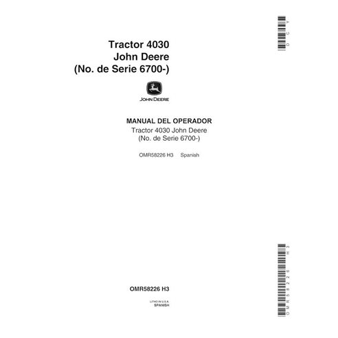 Manual do operador em pdf do trator John Deere 4030 (SN 6700-) ES - John Deere manuais - JD-OMR58226-ES