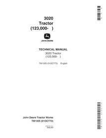 TM1005 Manuel technique du tracteur John Deere 3020 (TM1005)
