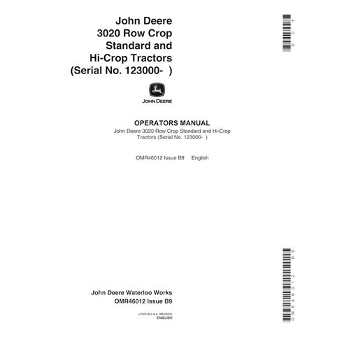 Manual del operador del tractor John Deere 3020 (SN 123000-) pdf - John Deere manuales - JD-OMR46012-EN