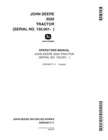 Manuel de l'opérateur pdf du tracteur John Deere 3020 (SN 150000-) - John Deere manuels - JD-OMR48271-EN