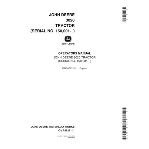 Manuel de l'opérateur pdf du tracteur John Deere 3020 (SN 150000-) - John Deere manuels - JD-OMR48271-EN