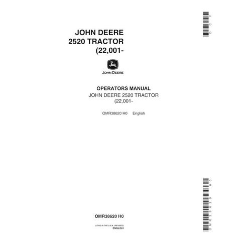 John Deere 2520 (SN 22001-106000) tractor pdf operator's manual  - John Deere manuals - JD-OMR38620-EN