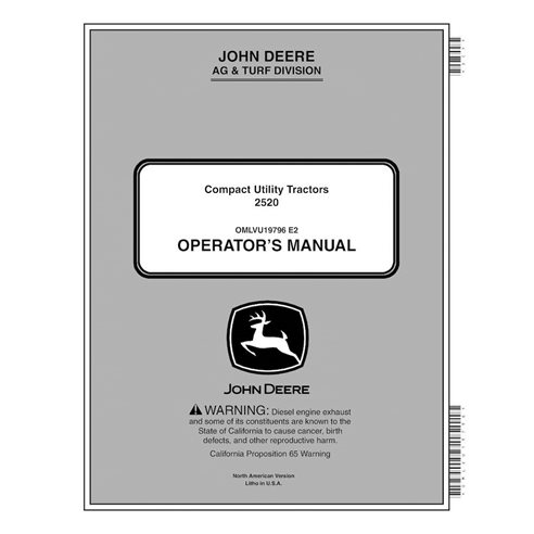 Manual del operador del tractor John Deere 2520 (SN 400001-) pdf - John Deere manuales - JD-OMLVU19796-EN