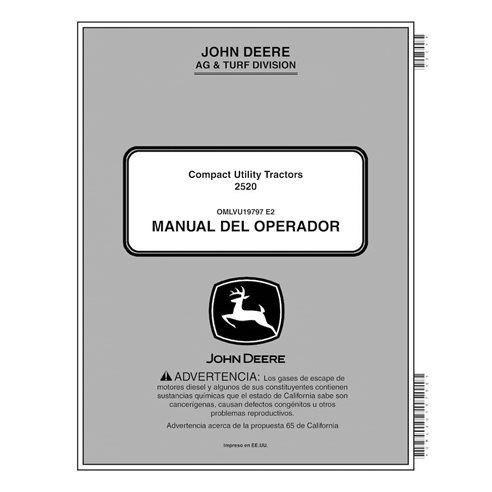 Manuel de l'opérateur pdf du tracteur John Deere 2520 (SN 400001-) ES - John Deere manuels - JD-OMLVU19797-ES