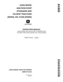JD-OMR41754 Manual del operador del tractor John Deere 4000, 4020 (SN 91000-200999) (OMR41754)