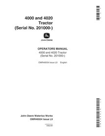 Manuel de l'opérateur pdf du tracteur John Deere 4000, 4020 (SN 201000-250000) - John Deere manuels - JD-OMR46934-EN