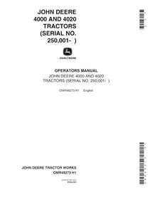 Manuel de l'opérateur pdf du tracteur John Deere 4000, 4020 (SN 250001-) - John Deere manuels - JD-OMR48273-EN