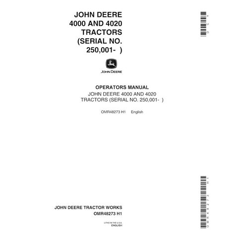 Manual do operador em pdf do trator John Deere 4000, 4020 (SN 250001-) - John Deere manuais - JD-OMR48273-EN
