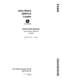 JD-OMT41431 John Deere JD644A wheel loader operator's manual (OMT41431)