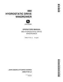 Manual del operador en pdf de la hileradora con accionamiento hidrostático John Deere 880 - John Deere manuales - JD-OME47726-EN