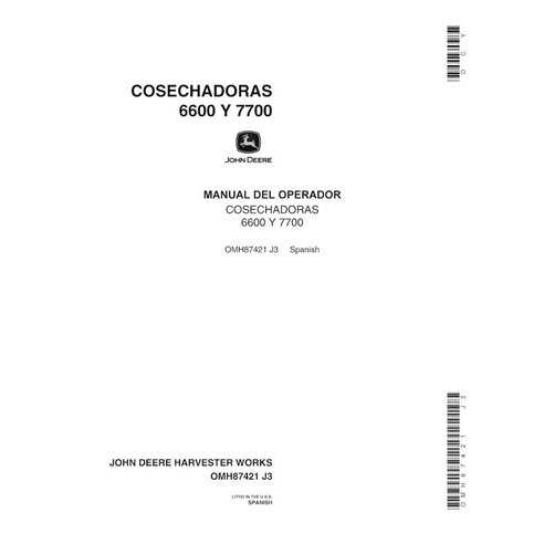 John Deere 6600, 7700 (SN 111901-163900) combinar manual do operador em pdf ES - John Deere manuais - JD-OMH87421-ES