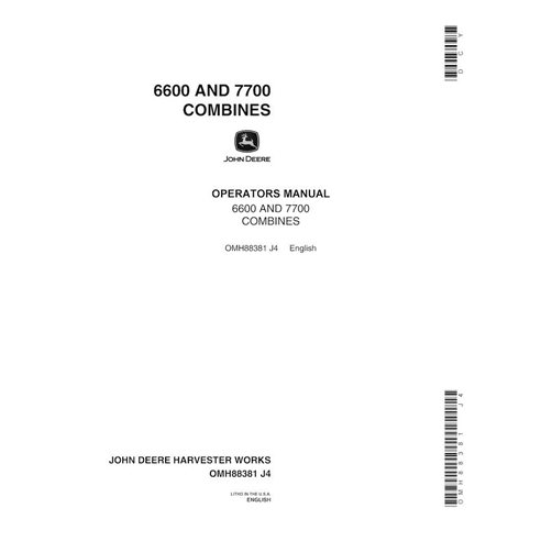 John Deere 6600, 7700 (SN 163901-213300) manual del operador de la cosechadora en pdf - John Deere manuales - JD-OMH88381-EN