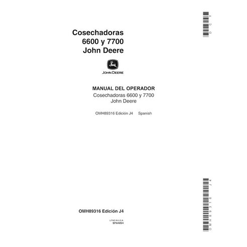 John Deere 6600, 7700 (SN 163901-213300) manual del operador de la cosechadora pdf ES - John Deere manuales - JD-OMH89316-ES