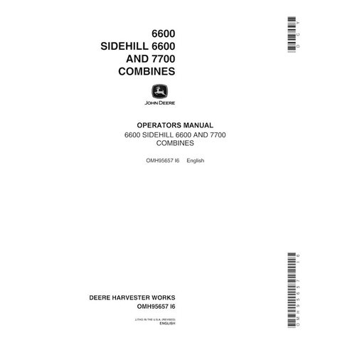 John Deere 6600, 6600SH, 7700 (SN 261751-311300) manual del operador de la cosechadora en pdf - John Deere manuales - JD-OMH9...