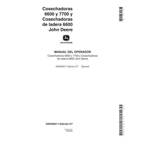 John Deere 6600, 6600SH, 7700 (SN 261751-311300) manual del operador de la cosechadora pdf ES - John Deere manuales - JD-OMH9...