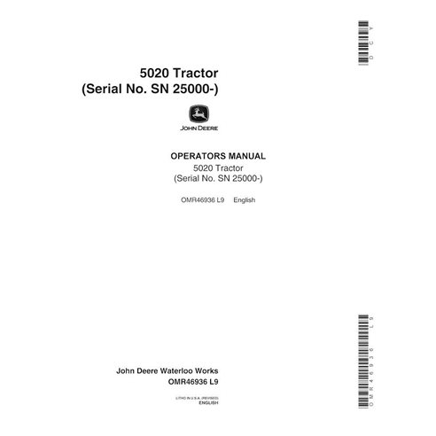 John Deere 5020 Row-Crop (SN 25000-30000) tractor pdf operator's manual  - John Deere manuals - JD-OMR46936-EN