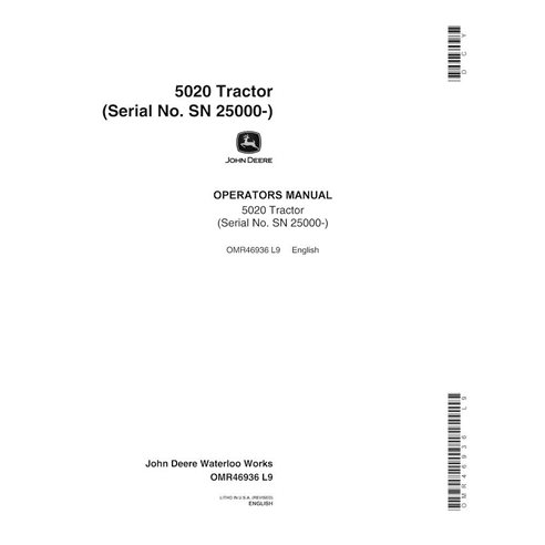 JD-OMR46936 Manual del operador del tractor John Deere 5020 para cultivos en hileras (SN 25000-30000) (OMR46936)