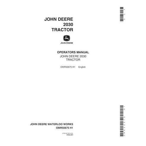 JD-OMR50675 Manuel d'utilisation du tracteur John Deere 2030 (SN 0-187300) (OMR50675)