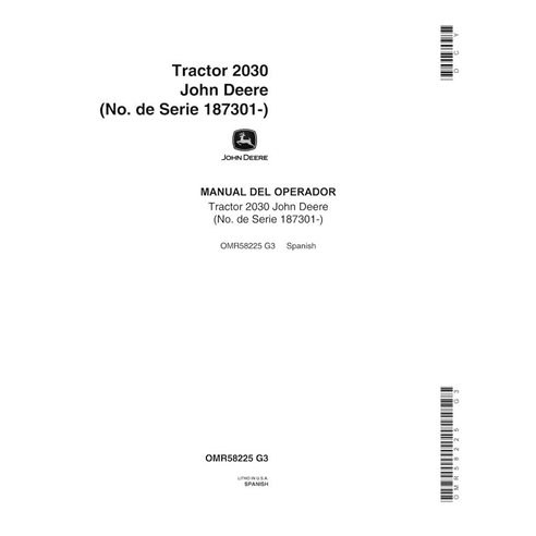 Manual do operador em pdf do trator John Deere 2030 (SN 1873001-) ES - John Deere manuais - JD-OMR58225-ES
