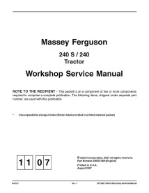 Manual de servicio del taller del tractor Massey Ferguson 240, 240 S - Massey Ferguson manuales - MF-4283072M1