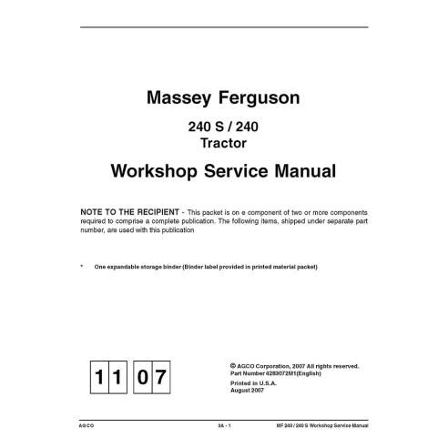 Manual de servicio del taller del tractor Massey Ferguson 240, 240 S - Massey Ferguson manuales