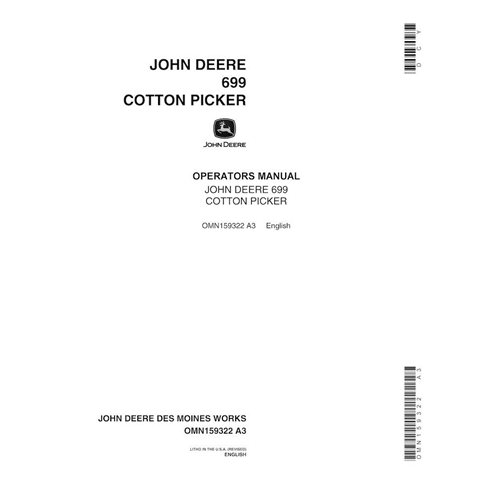 Manual do operador em pdf da colhedora de algodão John Deere 699 - John Deere manuais - JD-OMN159322-EN